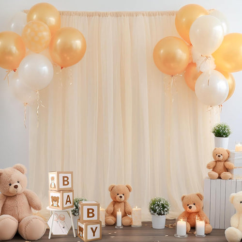 10x10ft Champagne Tulle Backdrop Curtain for Parites, Sheer Backdrop Curtains for Wedding Baby Shower Birthday Party Photo Shoot Decorations